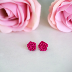 Ohrstecker aus Polymer Clay kleine Rosen Magenta