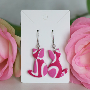 Ohrringe Polymer Clay gescheckte Katzen magenta pink weiß