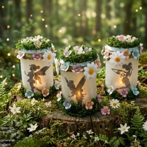 Handgemachtes Feenglas Windlichtglas mit Fee mit romantischem Feenmotiv, verziert mit blauem Satinband, feinem Glitzerstaub und einer kleinen Mooslandschaft auf dem Deckel. Umgeben von zarten Kunstblumen wirkt das Glas wie ein leuchtender Miniaturgarten. Im Inneren sorgt ein flackerndes LED-Teelicht für warmes, magisches Licht – ein märchenhaftes Deko- und Nachtlicht für jeden Raum.