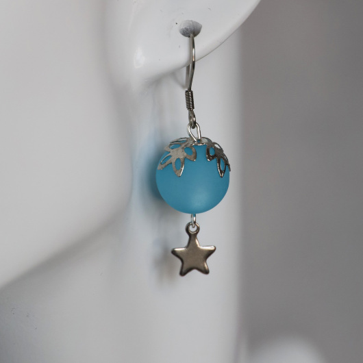 Ohrringe Polaris Perlen mit Sternanhänger Hellblau Aqua