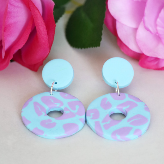 Ohrstecker Polymer Clay große Donuts Aqua gemustert