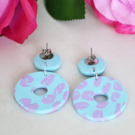 Ohrstecker Polymer Clay große Donuts Aqua gemustert