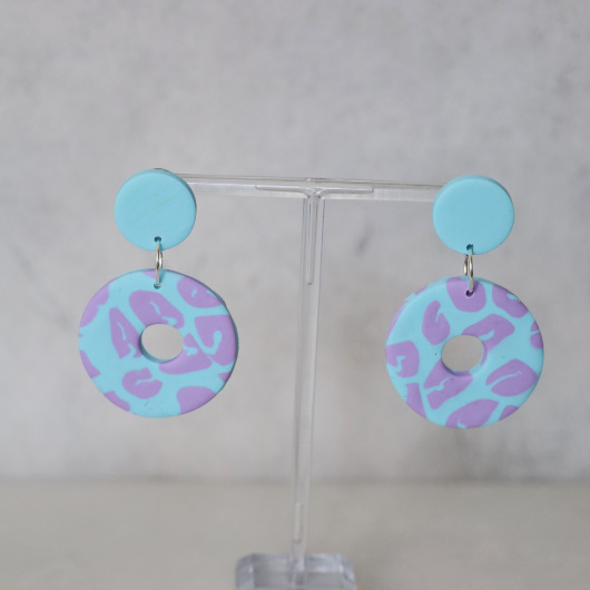 Ohrstecker Polymer Clay große Donuts Aqua gemustert