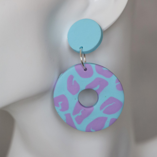 Ohrstecker Polymer Clay große Donuts Aqua gemustert