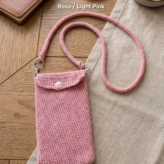Handgehäkelte Handytasche Gehäkelte Umhängetasche aus hochwertigem Garn mit gleichmäßiger Struktur und Knopfverschluss. Die Tasche misst etwa 12 x 20 cm, bietet Platz für ein Smartphone und kleine Alltagsgegenstände. Mit abnehmbarem Schultergurt, der wahlweise als Umhängetasche oder Handyhülle genutzt werden kann. In verschiedenen Farben erhältlich – ein handgemachtes, stilvolles und nachhaltiges Accessoire.