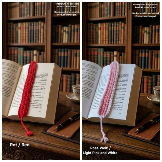 Handgehäkeltes Lesezeichen Häkel Lesezeichen aus feiner Wolle mit filigraner Häkelstruktur und handgeflochtenem Abschlussband. Etwa 3 x 25 cm groß, flach und leicht, ideal zum Markieren von Buchseiten, ohne das Buch zu beschädigen. In verschiedenen Farben erhältlich – jedes Stück ein handgefertigtes Unikat für stilvolles, liebevolles Lesen.