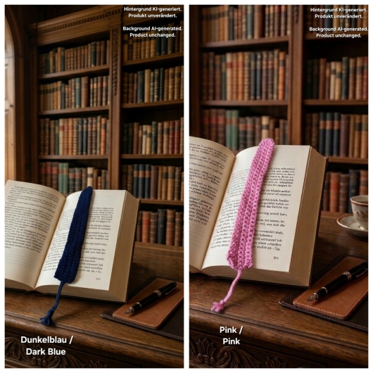 Handgehäkeltes Lesezeichen Häkel Lesezeichen aus feiner Wolle mit filigraner Häkelstruktur und handgeflochtenem Abschlussband. Etwa 3 x 25 cm groß, flach und leicht, ideal zum Markieren von Buchseiten, ohne das Buch zu beschädigen. In verschiedenen Farben erhältlich – jedes Stück ein handgefertigtes Unikat für stilvolles, liebevolles Lesen.