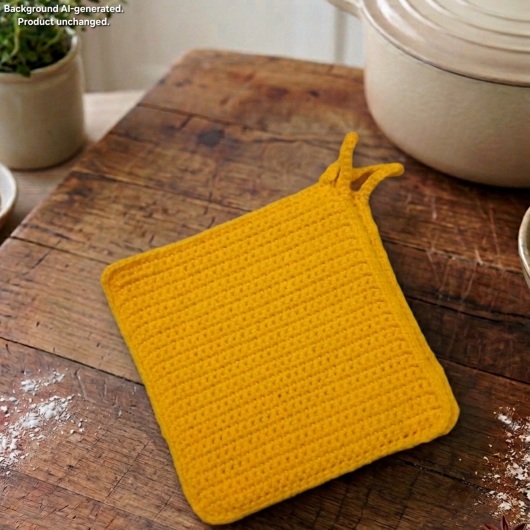 Handgehäkeltes Topflappen-Set Topflappen Baumwolle aus robustem Baumwollgarn, quadratisch mit ca. 16 x 16 cm Größe. Die gleichmäßige Häkelstruktur sorgt für Hitzeschutz beim Kochen und Backen. Jeder Topflappen hat eine stabile Aufhängeschlaufe und ist wahlweise einfarbig oder mit farbigem Rand gestaltet – ein dekorativer, funktionaler Küchenhelfer in Handarbeit.