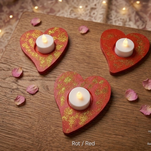 Herz Teelichthalter 4er Set Teelichthalter Herzen Rosa aus Holz im 4er Set, jeweils mit farbenfrohen, individuellen Designs. In der Mitte jedes Herzens befindet sich eine Vertiefung für ein kleines Teelicht, das warmes Licht auf das bemalte Holz wirft. Das 4er-Set strahlt Gemütlichkeit und Liebe aus – perfekt als romantische Deko, Geschenk oder Lichtakzent für Valentinstag, Hochzeit oder Alltag.